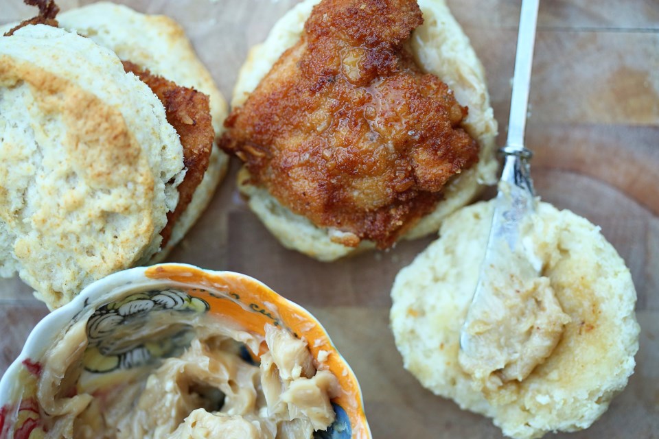 Chicken in a Biskit Fried Chicken and Biscuits with Maple Butter
