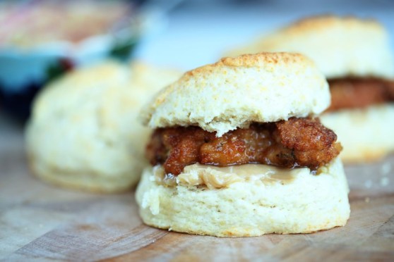 fried chicken and cream biscuits with maple butter